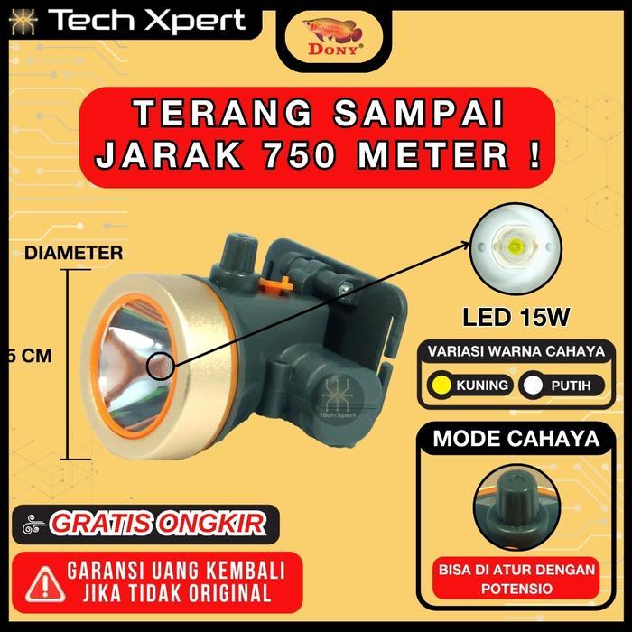 Senter Kepala Led Dony 15 Watt Kl-109 "So Happy" Ori Tombol Dimmer Ringan & Kuat Outdoor (Mini