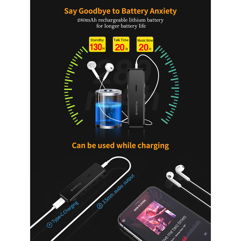 Glazata Bluetooth 5.1 Audio Receiver Portable Wireless Adapter 3.5mm AUX APTX APTX-LL Low Latency