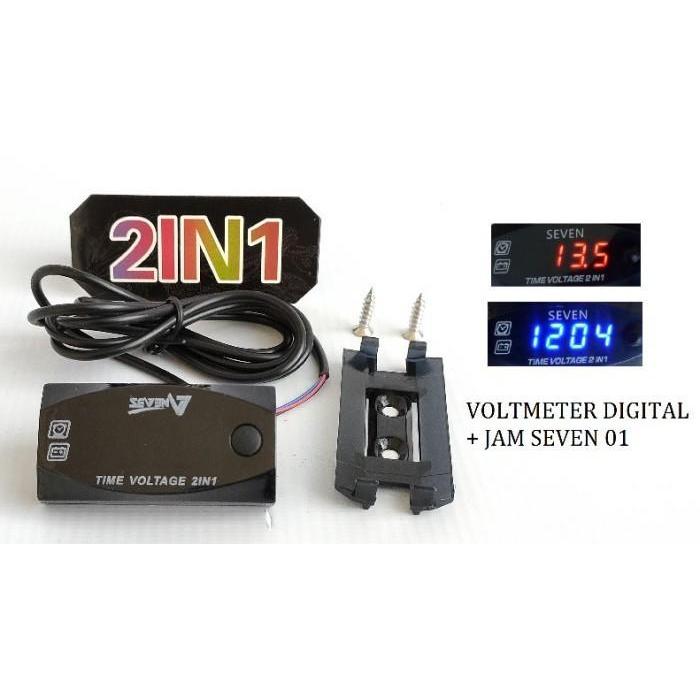 FREE ONGKIR VOLMETER DIGITAL LED 2IN1 JAM UNIVERSAL MOTOR / MOBIL BISA COD