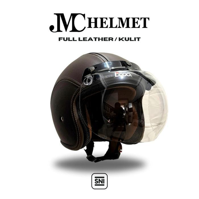 NEW PRODUK HELM BOGO RETRO DEWASA FULL LEATHER/ KULIT COKELAT TUA MENYELURUH WITH KACA BOGO ORIGINAL