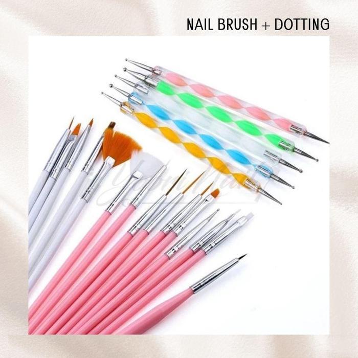 (Yn) Nail Art Brush + Dotting Tools Kuas Nailart Doting Tool Liner Striping