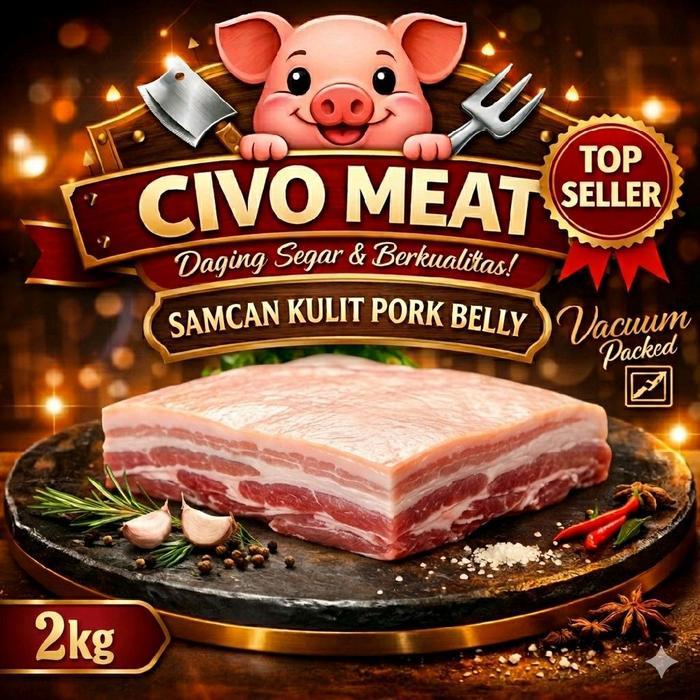 Samcan Babi Kulit / Pork Belly Whole Cut Utuh 2 Kg Untuk Babi Panggang Terlaris