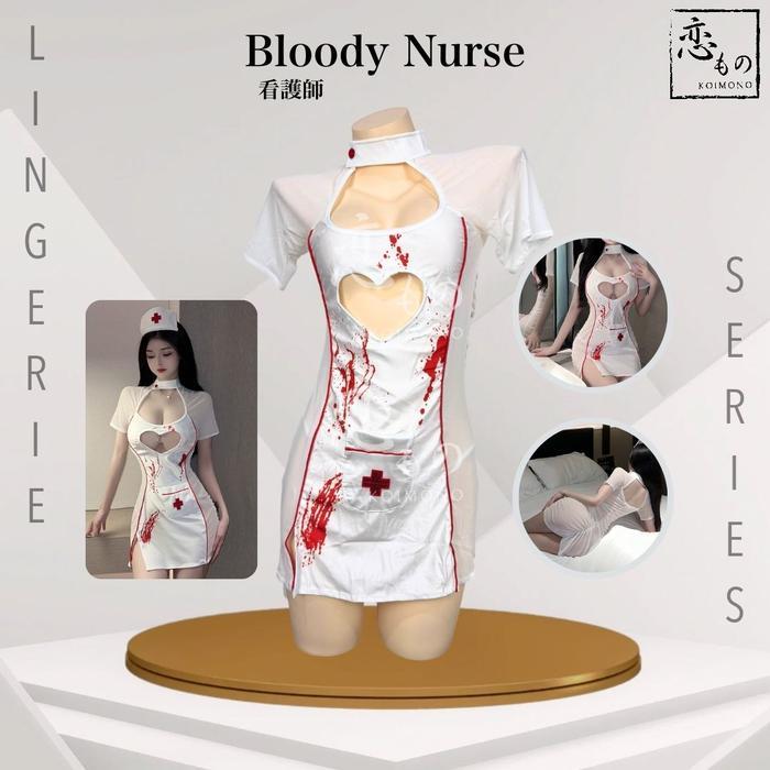 KOIMONO Bloody Nurse - Lingerie Kostum Cosplay Halloween Suster Perawat Baju Tidur Wanita