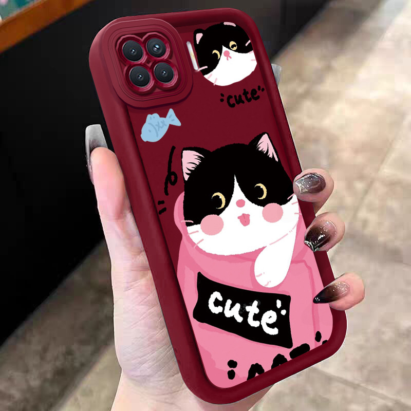 Casing Hp untuk OPPO A93 2020 Reno 4F Reno 4 Lite F17 Pro Case Kucing sapi yang lucu Kasing silikon 