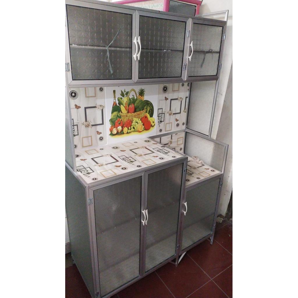 PROMO Lemari Piring Rak Piring Kaca 3 Pintu Alas Keramik MAGIC SENG BOGOR