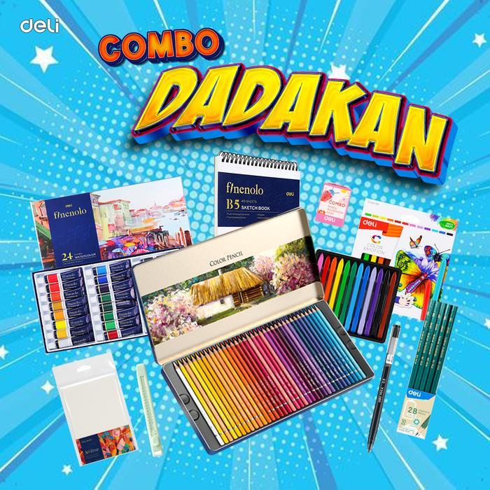 [Combo Dadakan] Deli Pensil Warna Oil 72 Warna, Crayon Plastic, Watercolor Deli 24 Warna, Deli