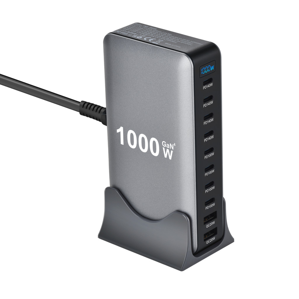 2026 New 1000W GaN Fast Charger PD3.1 USB Type C 10-Port DesktopFast Charging Station Adapter for