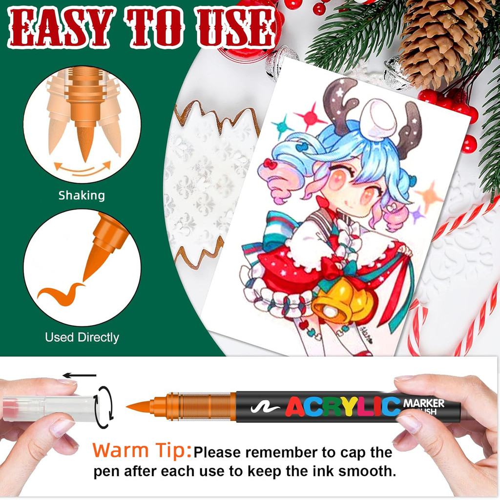 12-366 Colors Acrylic Marker Set Waterproof Acrylic Brush Marker Professional Acrylic Painting