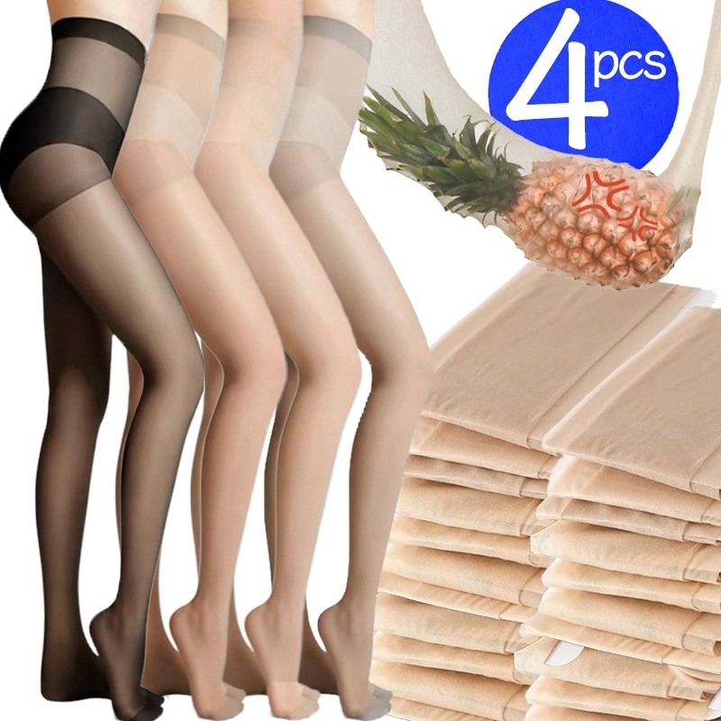 1/4Pcs 0D Stockings Women Skin Color Tights Tear Resistant Anti-cored Hook Wire Pantyhose Black