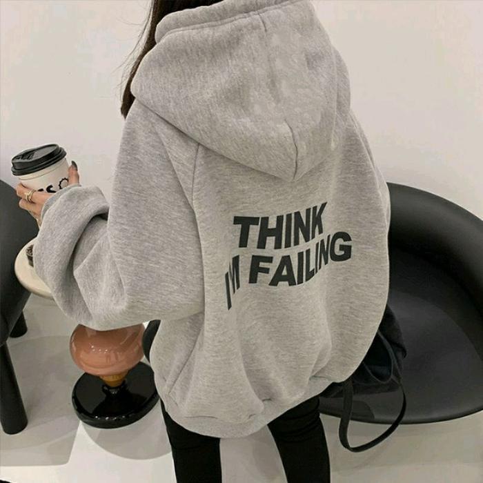 Hoodie THINK I'M FAILING Korean Style Jumbo Big Size Jaket Sweatshirt ulzzang Tumblr Oversize