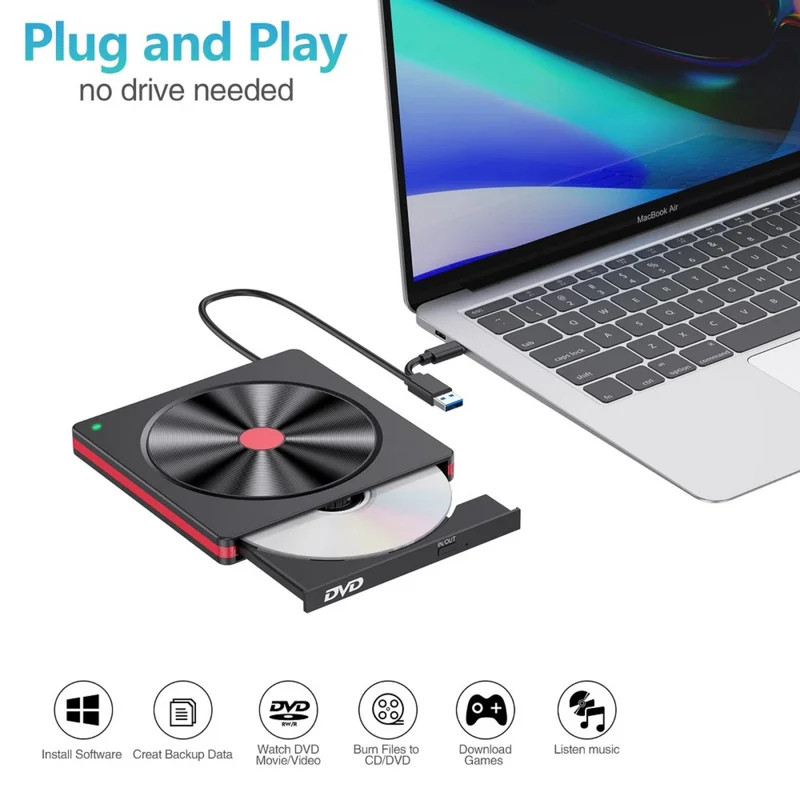 Hot-Selling External CD/DVD Drive, USB 3.0 CD DVD +/-RW Burner CD ROM External DVD Drive CD Reader