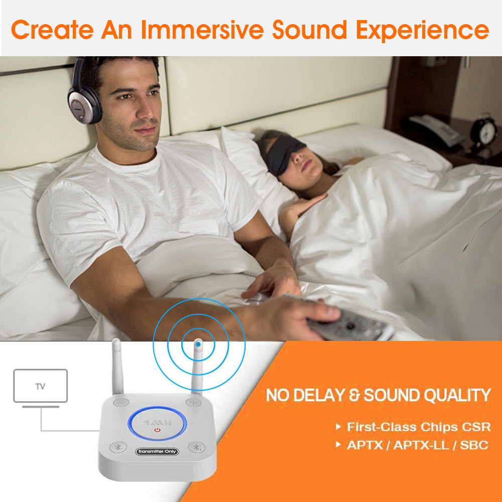1Mii B06TX Bluetooth Transmitter Audio Aptx LL HD Dual Link Coaxial Optical RCA 3.5mm Aux Wireless