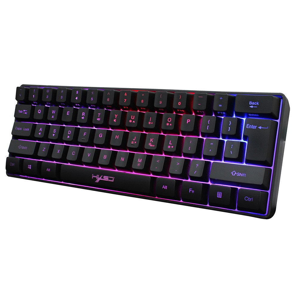USB Wired RGB Lighting Gaming Keyboard Caring Computer HXSJ V700 61 Keys Office Supplies for Desktop