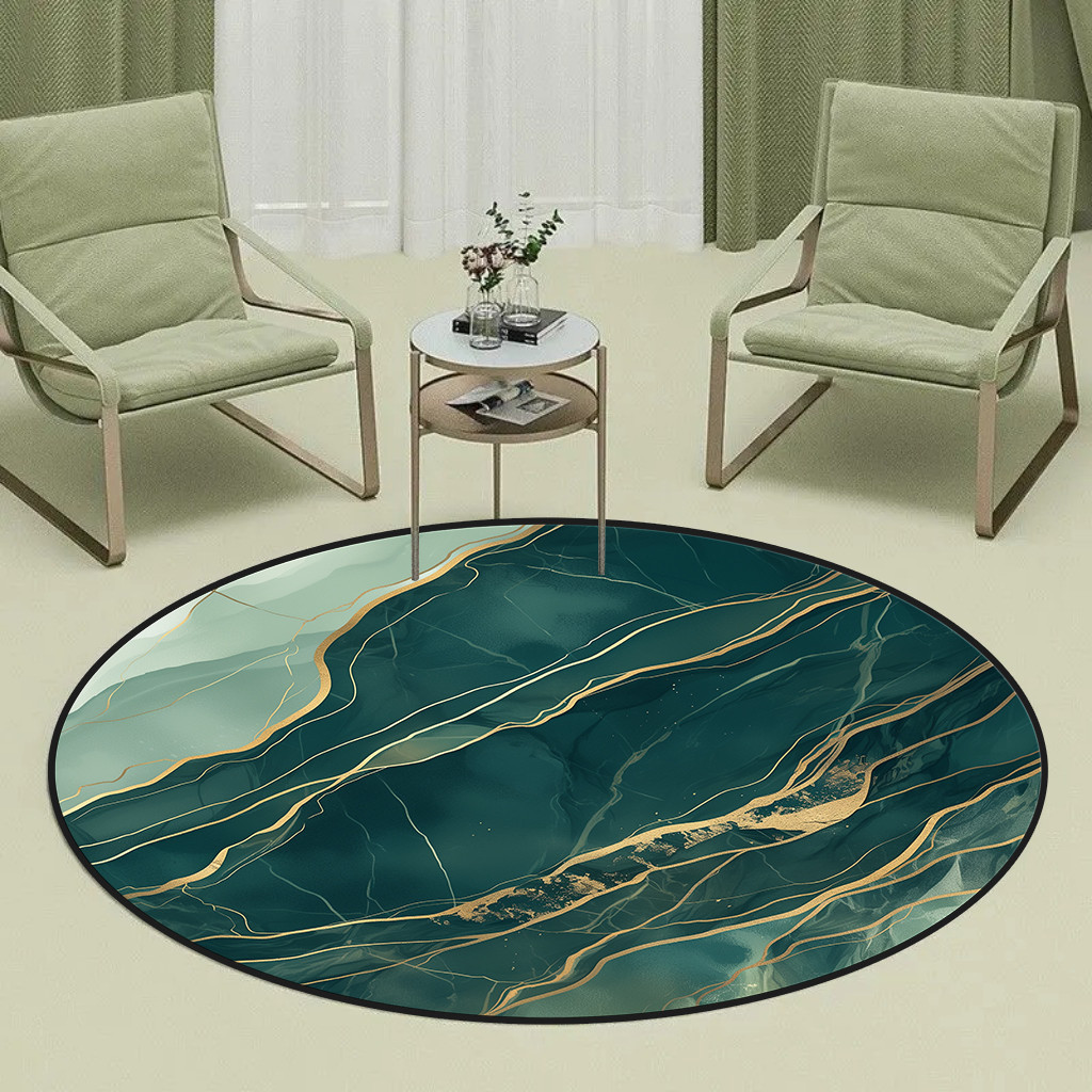 Luxury Green Marble Round Carpet Europe and America Abstract Carpets for Living Room Soft Rug Bedroo