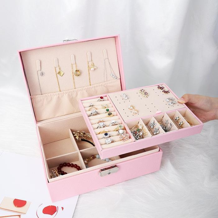 Kotak Perhiasan 91108 Jewelry Box Double Layer Dengan Kunci & Finishing Kayu Tbk