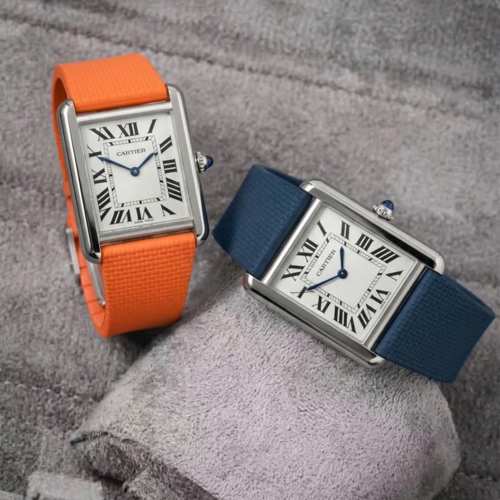 20mm 22mm Sailcloth FKM Rubber CTS Watch Strap Fit For Cartier Tank / Jaeger-LeCoultre Reverso