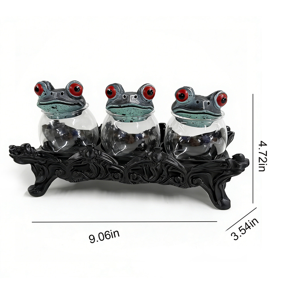 Handcrafted Witchy Frog Apothecary Spice Jars Spice Containers 3 Piece Frog Spice Jar Set Seasoning