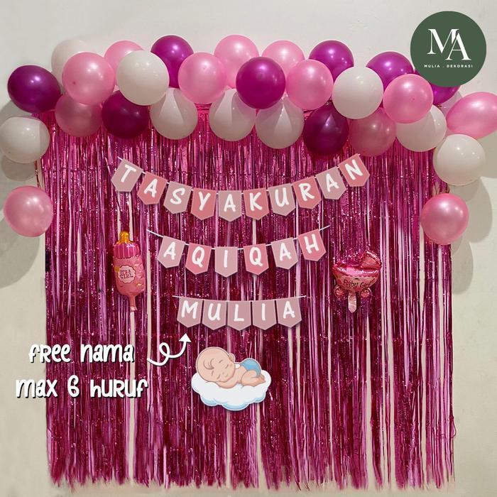 DEKORASI AQIQAH BACKGROUND SYUKURAN KHITAN ULANG TAHUN 1 SET BALON TIRAI FOIL