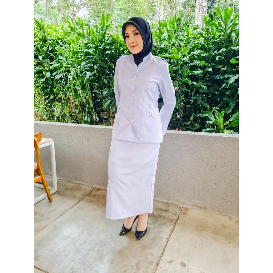 seragam kerja dinas perawat putih-putih 903 polos wanita setelan rok span/rok.a/celana free hijab