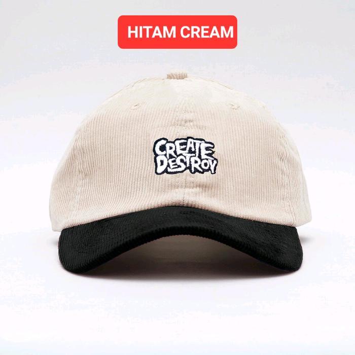 topi corduroy Omidoki Hitam Cream topi Bisbol topi corduroy