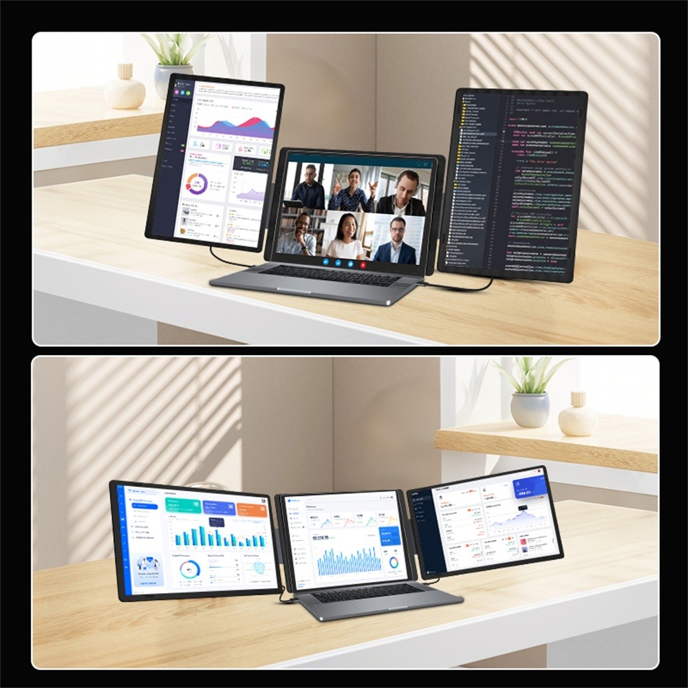 Rospider 16 Inch Portable Dual Screen Laptop Monitor Extender 1200P 2560P Rotatable Triple Display