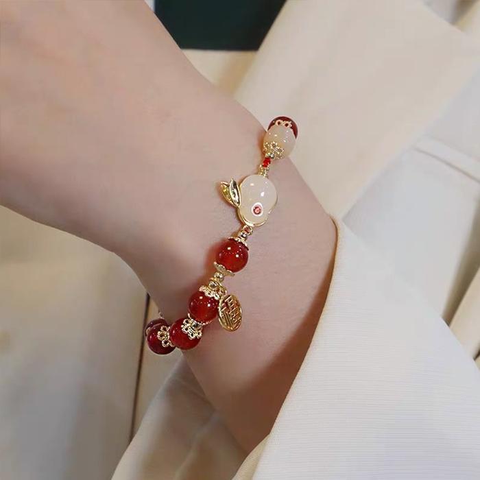 Gelang Kelinci Giok Cina Keberuntungan Gelang Manikmanik Giok Bandul Desain Kelinci Keberuntungan
