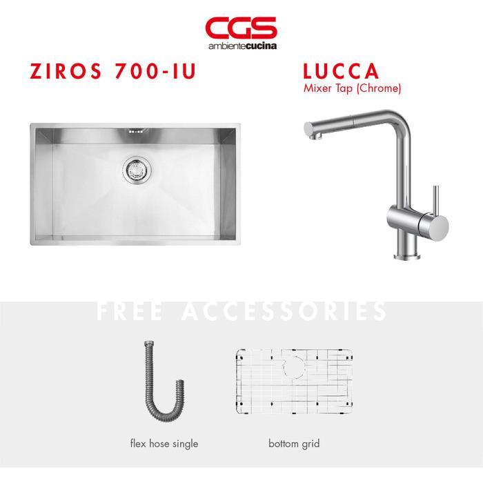 Kitchen Sink Bak Cuci Piring Dapur Stainless Steel 1 Lubang CGS ZIROS 700-IU dan CGS LUCCA - Paket