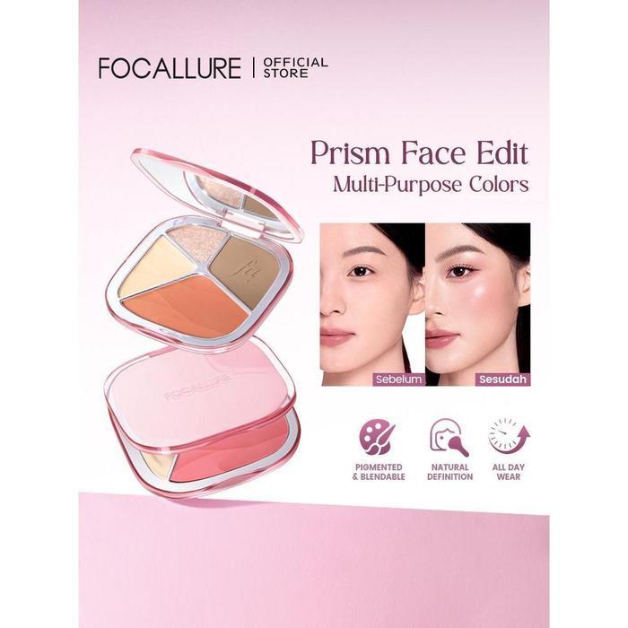 FOCALLURE Prism Multi Glow Palette Highlighter + Contour + Blush Multi-Use Face Palette FA-F73