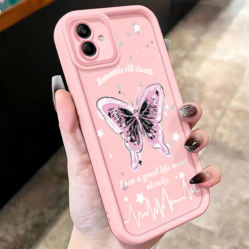 Casing Hp untuk Samsung Galaxy A04 A04E A04s M04 F04 Case Pink butterfly Kasing silikon Cesing Softc