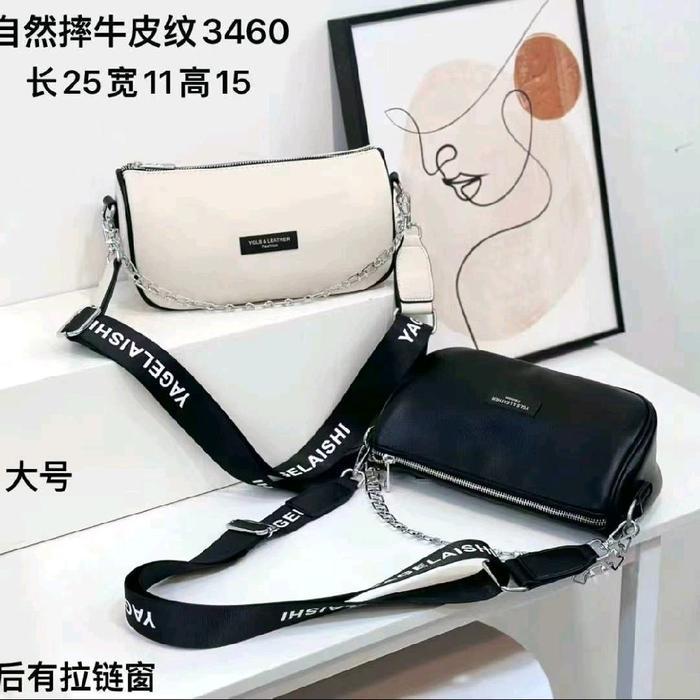 tas slempang kulas puffy wanita terbaru Selempang Hitam putih