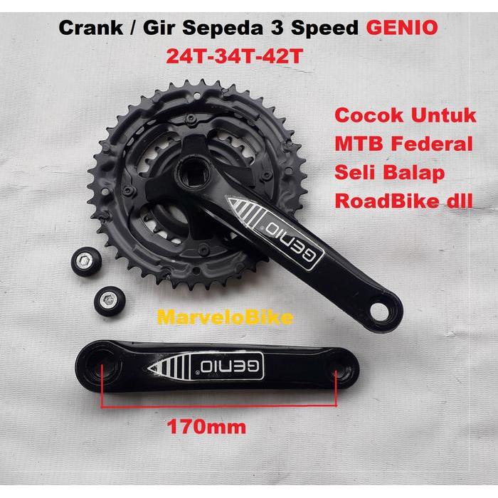 Crank Gir Depan Sepeda 3 Speed 24-34-42T GENIO Gir Sepeda MTB Federal Seli Balap RoadBike