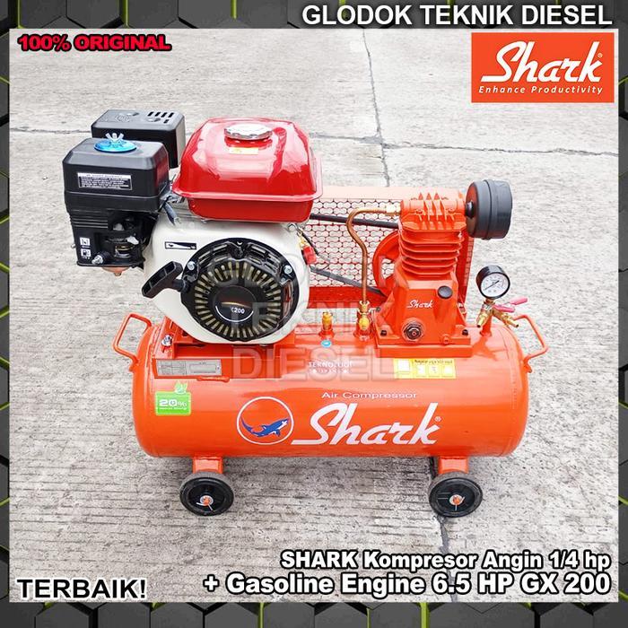 SHARK 1/4 HP 0.25 PK Kompresor Angin + Engine HONDA GX Bensin ORIGINAL - +GX 200 CHINA - +Gx 200 chi