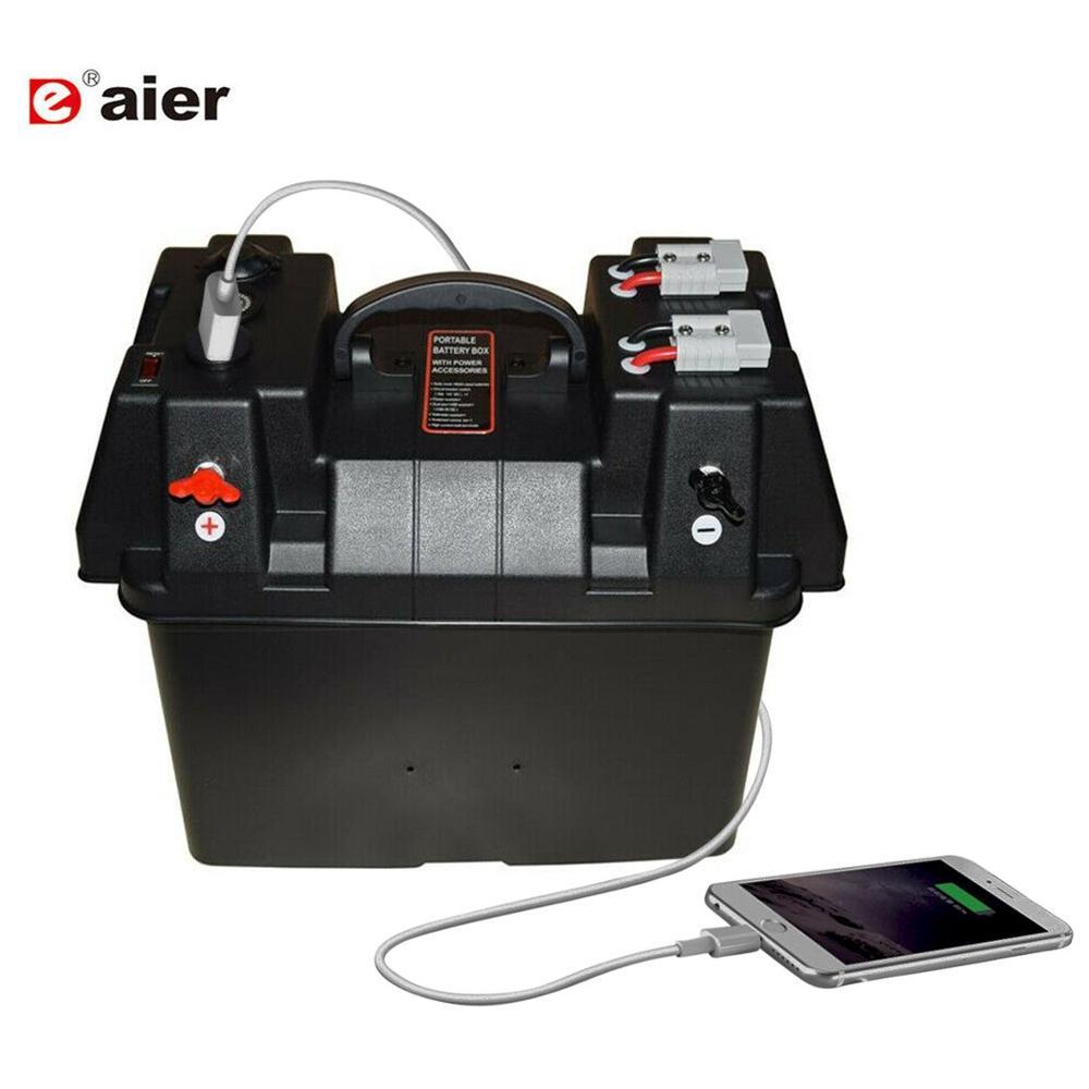 24-27 Group Smart Marine Battery Box With Usb Charger & 12V Socket & Voltmeter Automotive Marine Rv