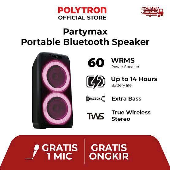 Polytron Portable Speaker Karaoke Meeting Amplifier Partymax Free 1 Mic Wireless USB Bluetooth PPS 8
