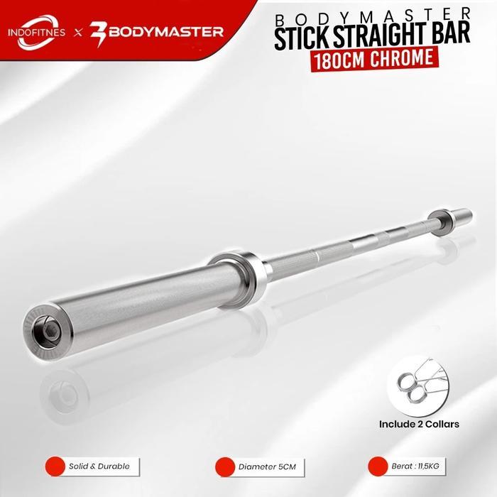 NEW PRODUK BODYMASTER STICK OLYMPIA 180CM DUMBELL OLYMPIC BAR BARBEL GYM CHROME THANKYOU & HAPPY