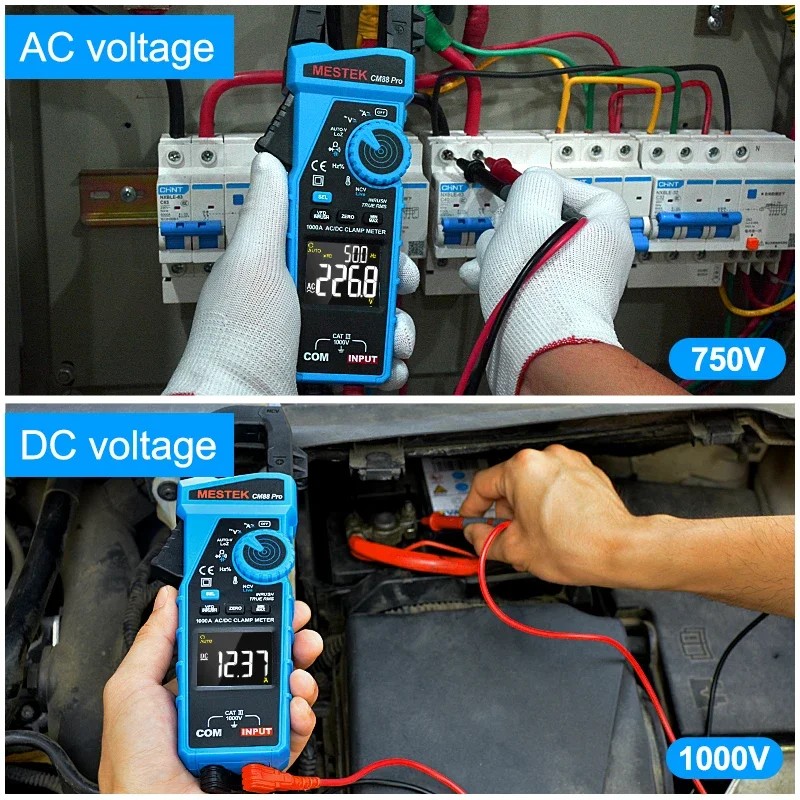 Mestek Clamp Meter 1000A AC DC Surge Inrush Current True-RMS Digital Pliers Ammeter Clamp Meter
