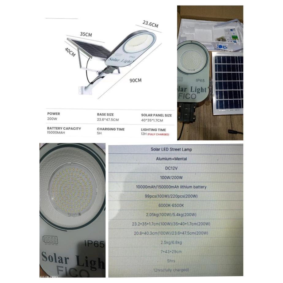 LAMPU PJU LED SOLAR CELL 2in 1 IP65 MERK FICO 200W