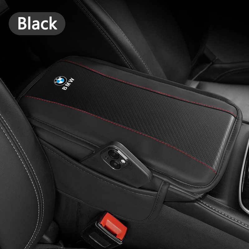 Car Armrest Mat PU Leather Car Logo Pad Armrest Storage Bag Elbow Support For BMW E90 E60 E46 E39