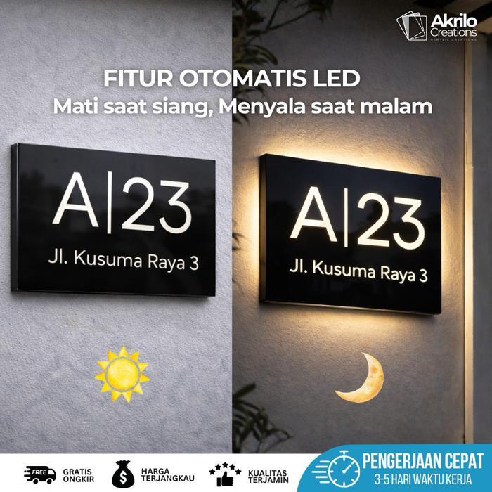 Nomor Rumah Solar Panel Led Lampu Alamat Rumah Otomatis Tanpa Kabel Custom Nama & Nomor Tbk