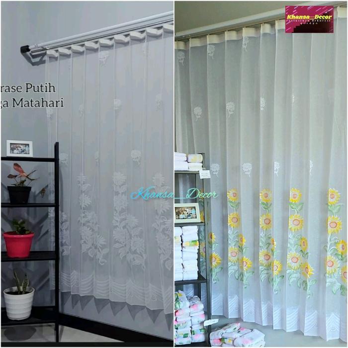 "New" Gorden vitrase putih polos bunga matahari tirai puring kelambu jendela minimalis