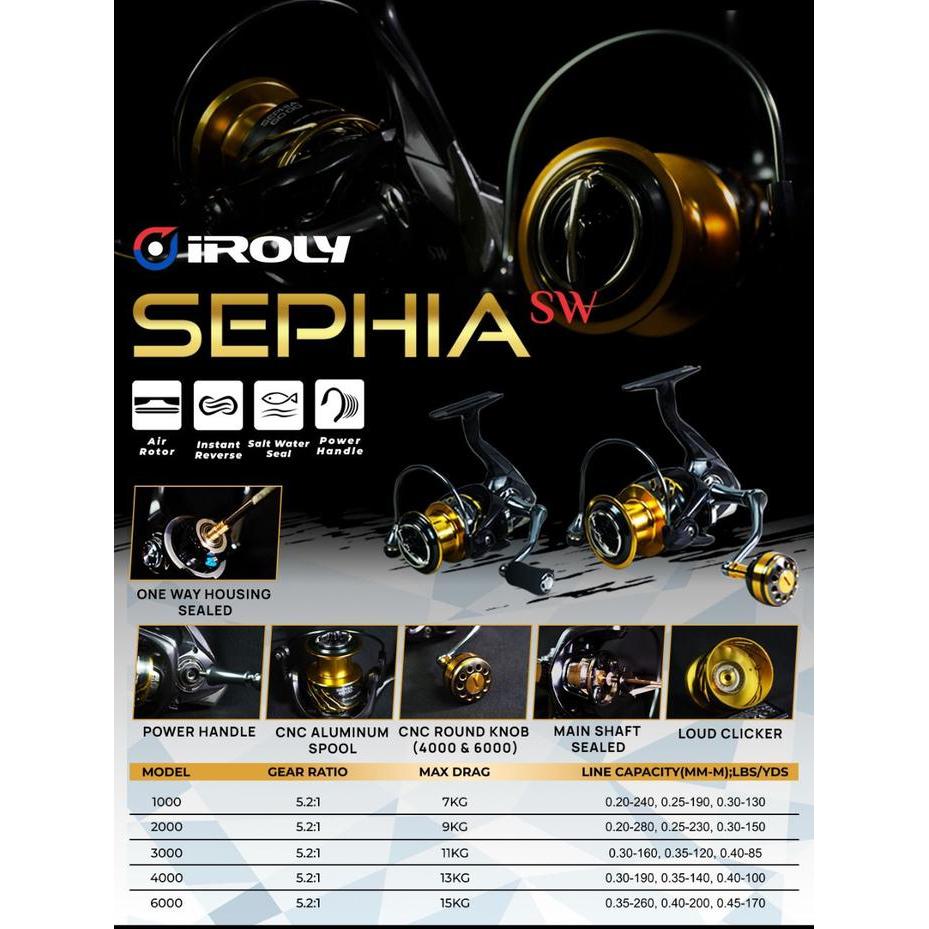 Reel pancing Iroly Sephia Sw 1000-2000/ Sephia Carbon 1000-2000/ SephiA+sw 1000-6000