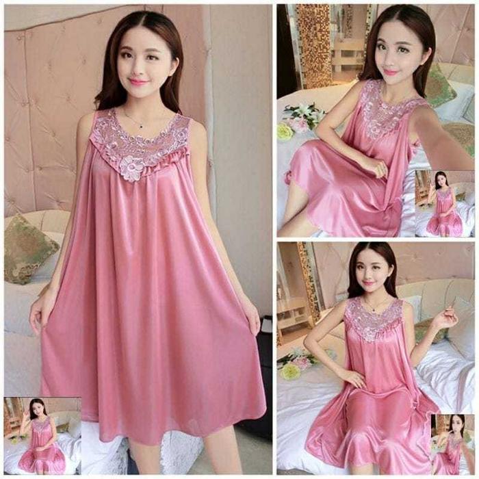 Daster Happy Bahan Satin.Daster Lingerie Happy Jumbo