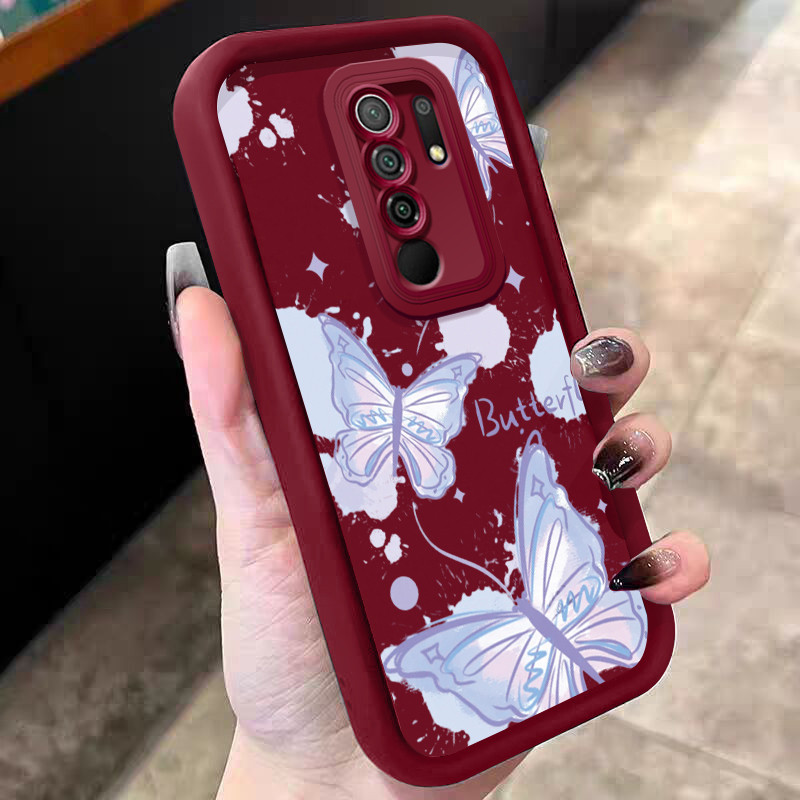 Casing Hp untuk Xiaomi Redmi 9 9 Prime POCO M2 Case Kupu-kupu cat air ungu Kasing silikon Cesing Sof