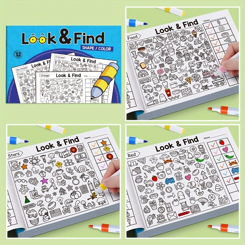 Interactive Hidden Object & Coloring Book for - Educational with Look & Find Activities, Sticker &