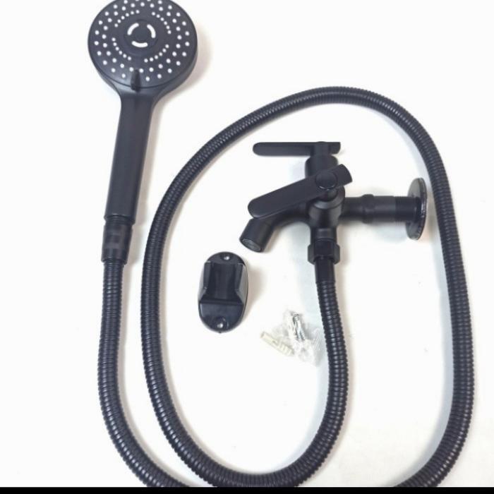 Shower Paket Kran Bulat Black/Shower Set Kran Hitam