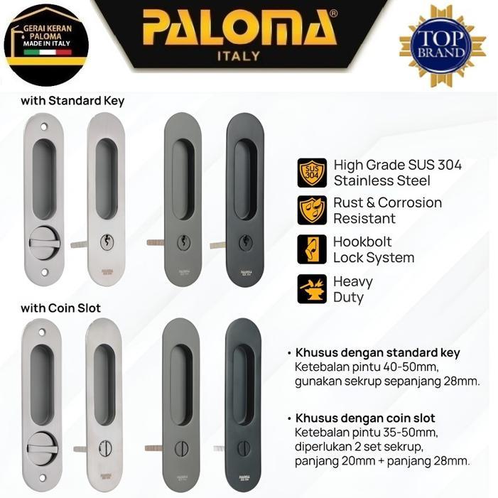 PALOMA Gagang Pintu Sliding Tanam Set Kunci Pintu Geser Paket Sliding Door Lockset Stainless Steel