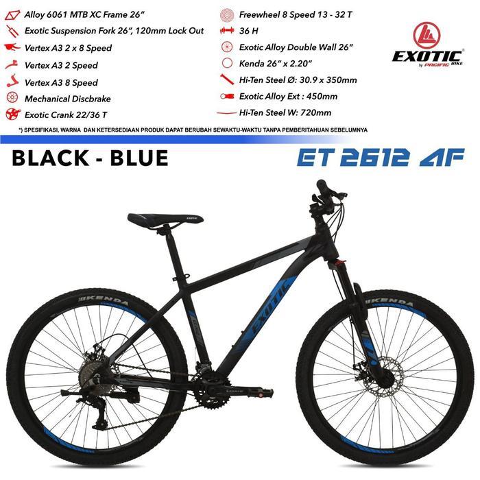 Sepeda MTB Exotic ET-2612 AF Ukuran 26 Inch 2×8 Speed MD Alloy - Biru