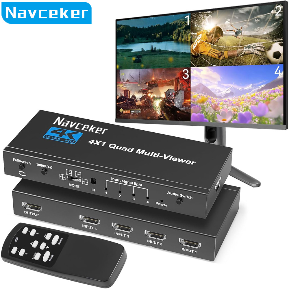 4K HDMI Quad Screen Multiviewer 4x1 1080P 4 in 1 out HDMI Multi Viewer Seamless Switcher 9 Display