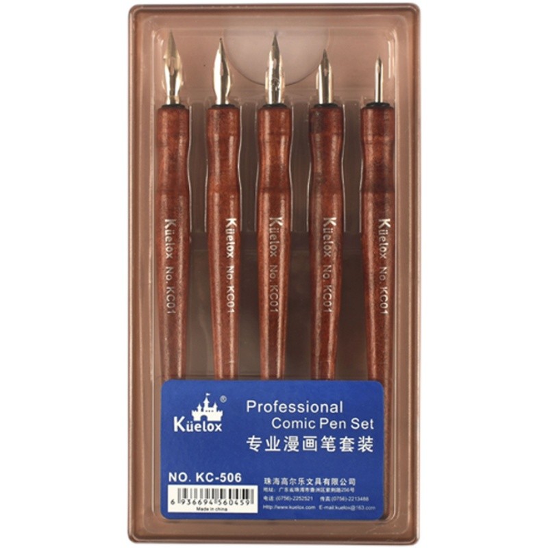 5 Pieces Comic Pen Nib Set, G Ink Pen Nib Stainless Steel Drawing Calligraphy with Wooden Holder for
