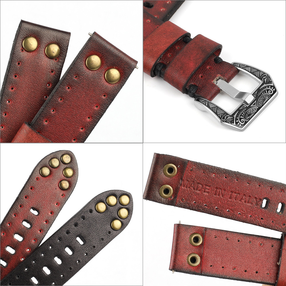 18mm 20mm 22mm 24mm Genuine Leather Watchbands Rivet Leather Watch Strap Replacement Carving Strap